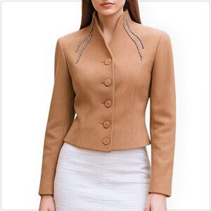 Alessandro Dell'Acqua Vintage Tan Cashmere Wool Silk Knit Rhinestone Jacket 44